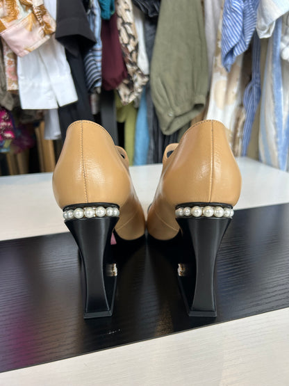 CHANEL Mary Jane Shoes With Pearl Trim - Size 37