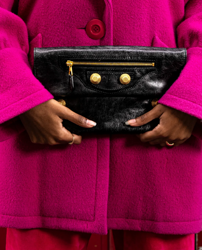BALENCIAGA Black Leather Clutch