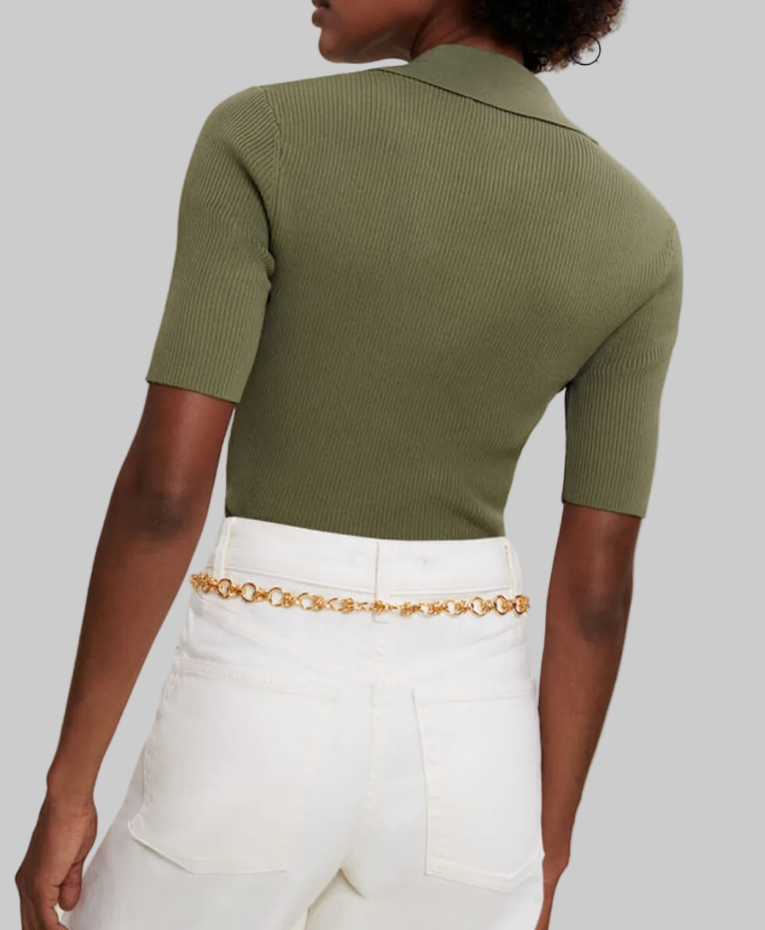MAJE Green Ribbed Button Up Top - Size 1