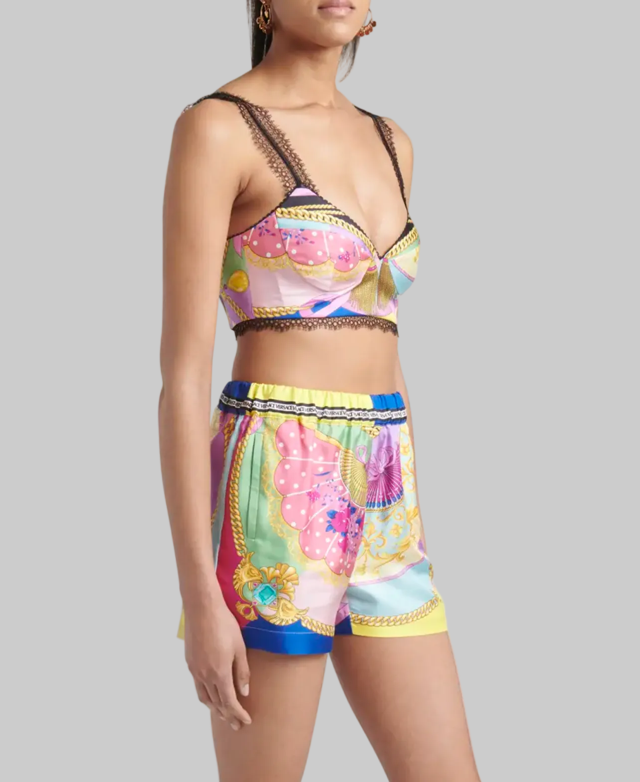 VERSACE Printed lace trim Bralette & Shorts - Size M