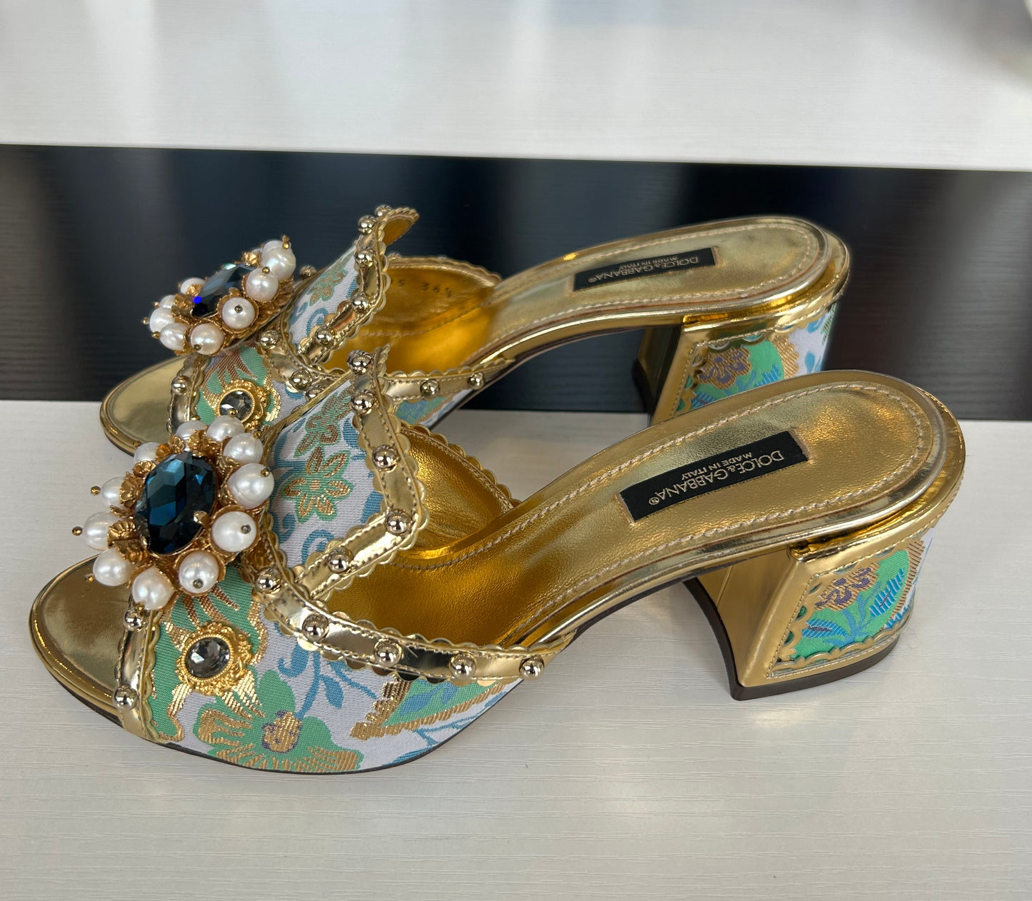 DOLCE & GABBANA Gold embellished Sandals - Size 36.5
