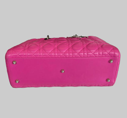 CHRISTIAN DIOR Pink Cannage Quilted Lambskin Large Lady Dior