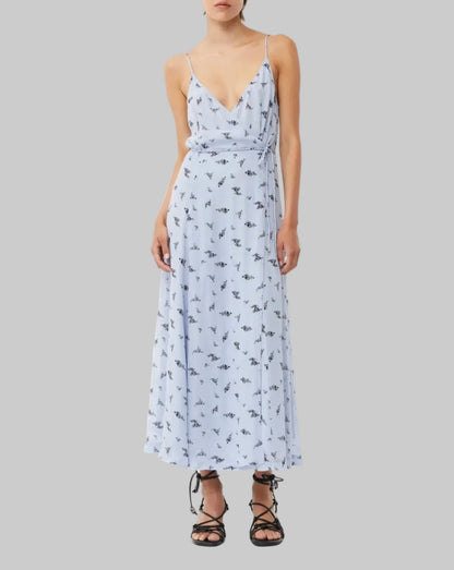 NEW* GANNI Georgette Strap Blue Floral Wrap Dress - Size 38