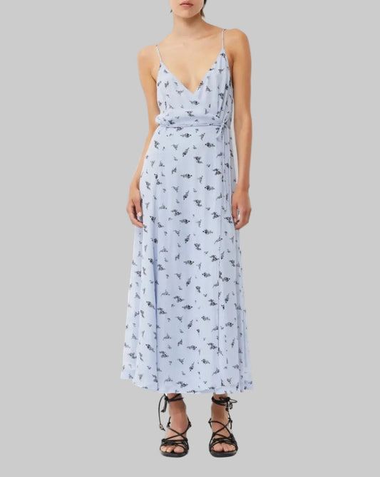 NEW* GANNI Georgette Strap Blue Floral Wrap Dress - Size 38