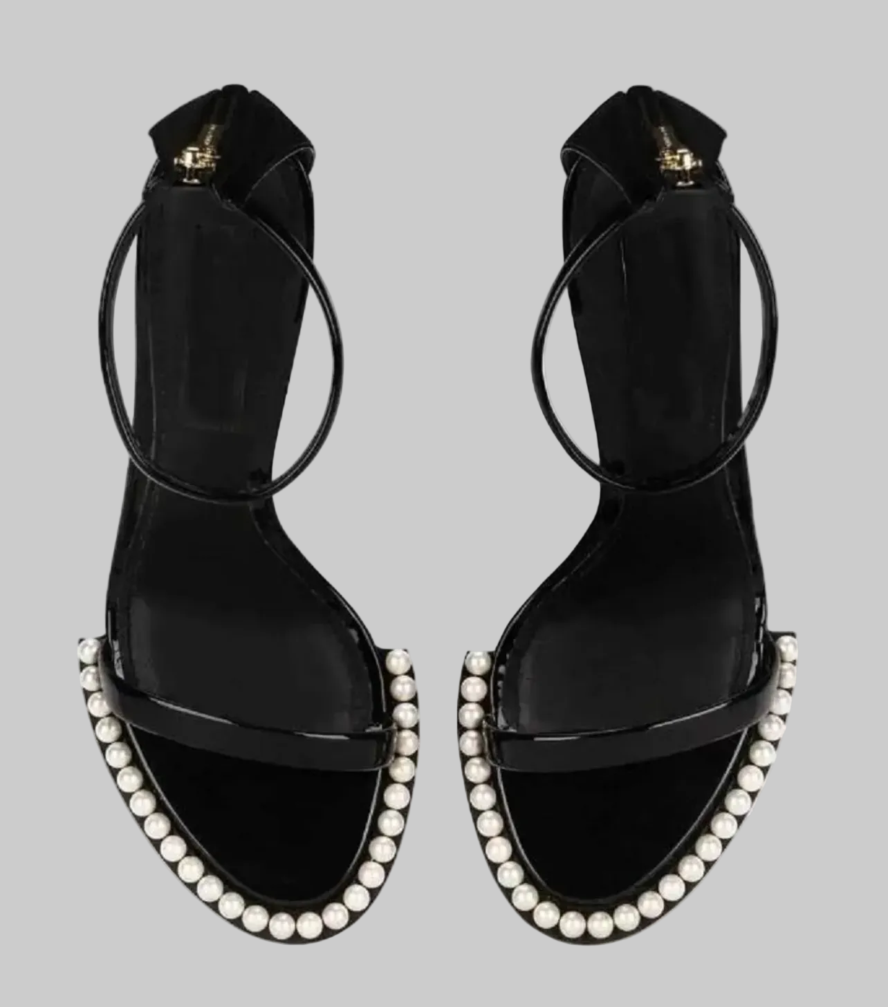 DOLCE & GABBANA Black Keira Pearl Accent Ankle Strap Heel - Size 40