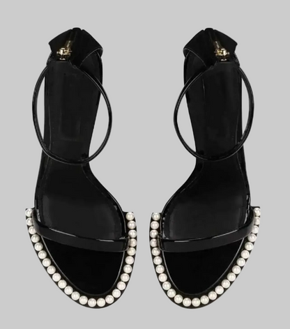 DOLCE & GABBANA Black Keira Pearl Accent Ankle Strap Heel - Size 40