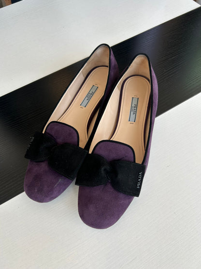 PRADA Suede Bow Flats - Size 39