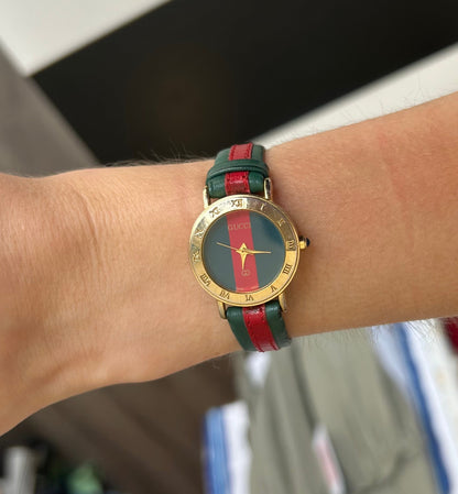 GUCCI Vintage Red & Green Stripe Watch - Size xs