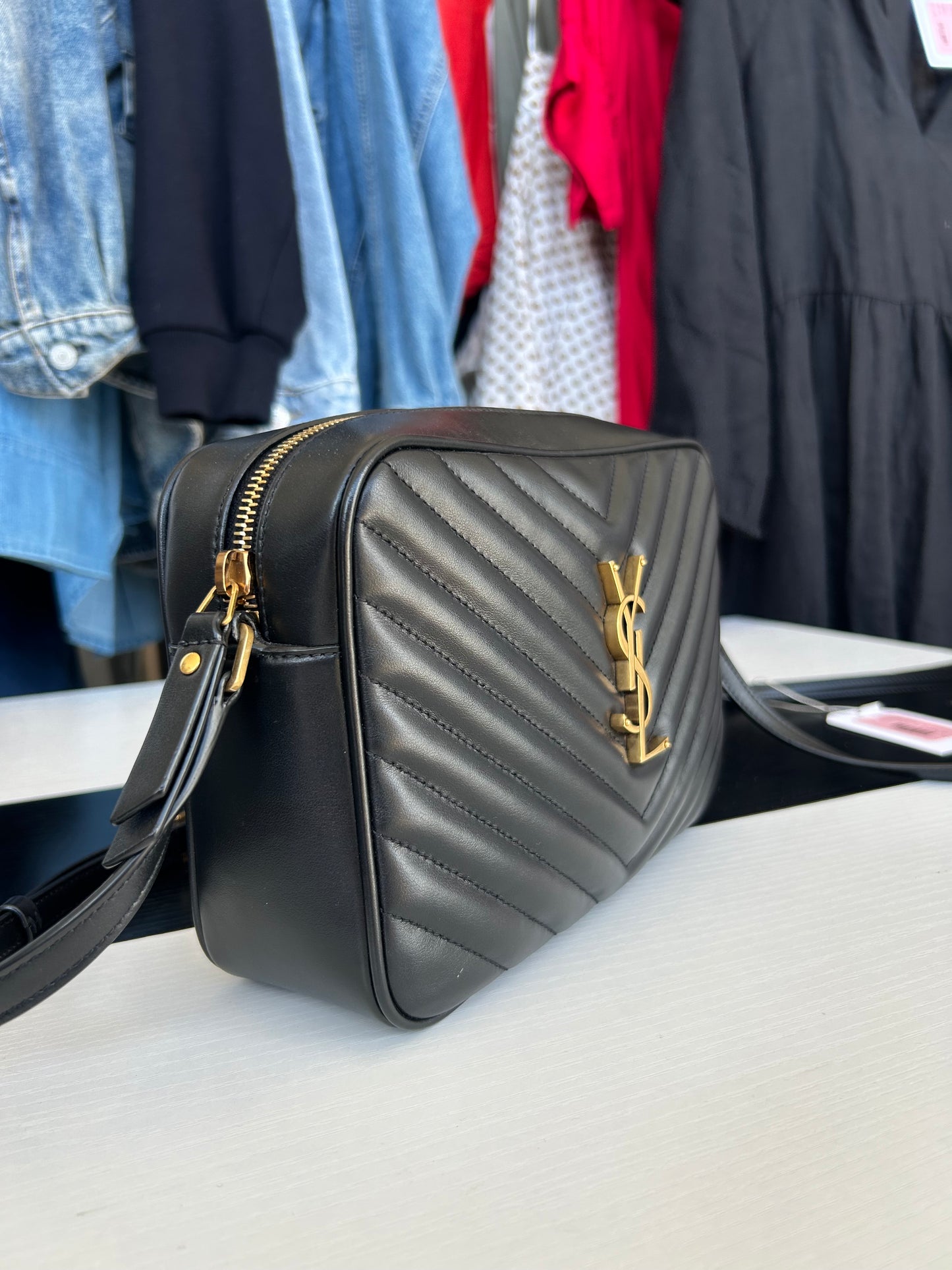 SAINT LAURENT Medium Lou Chevron Leather Camera Bag