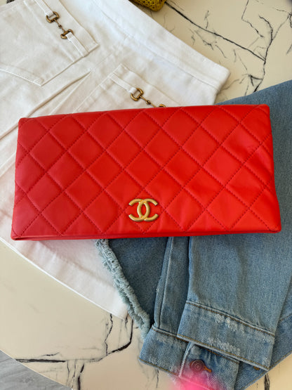 CHANEL Red Quilted Leather Clutch