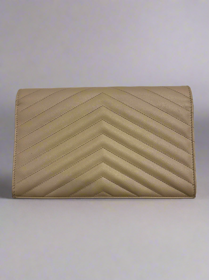 SAINT LAURENT Classic Cassandre Chain Wallet In Grain De Poudre Leather