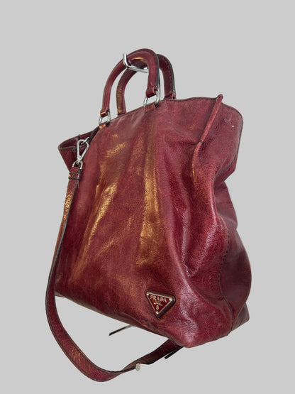 PRADA Red Vitello Shine Leather