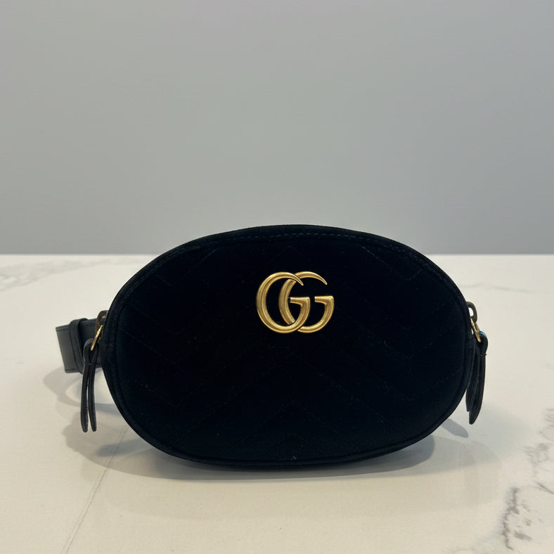 GUCCI Chevron Velvet Marmont Belt Bag