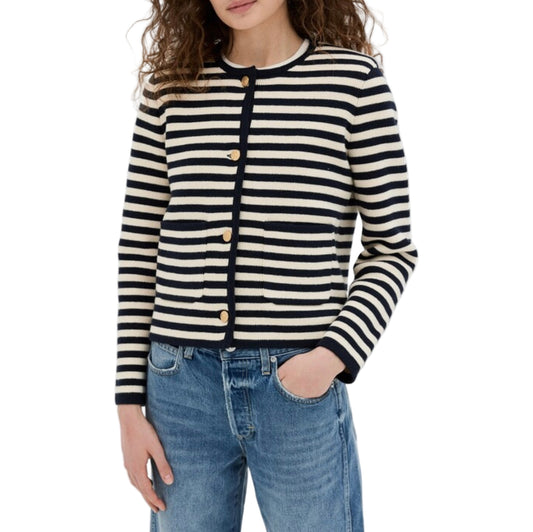 ALEX MILL Striped Gold Button Cardigan - Size S