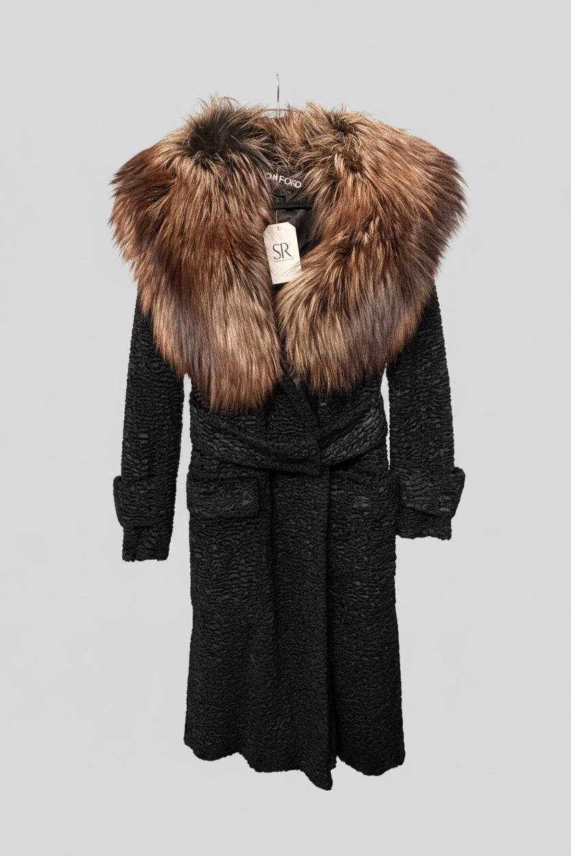 TOM FORD Textured Velvet & Fox Fur Coat - Size S