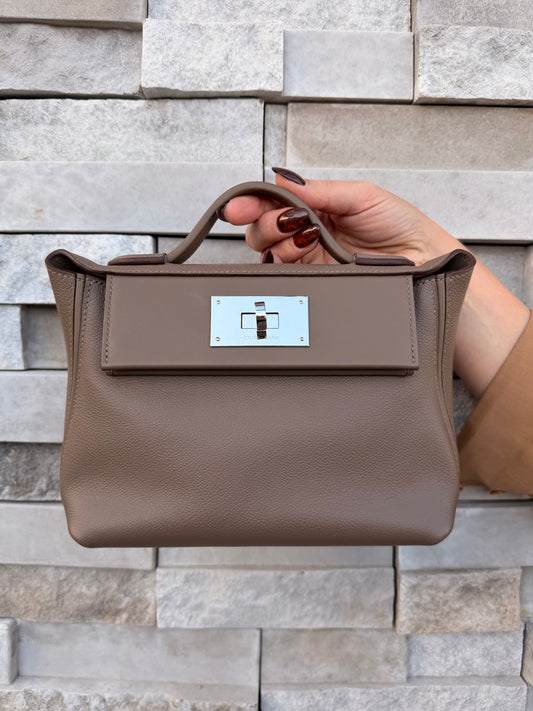 HERMÈS Etoupe Evercolor and Swift Mini 24/24 21 Palladium