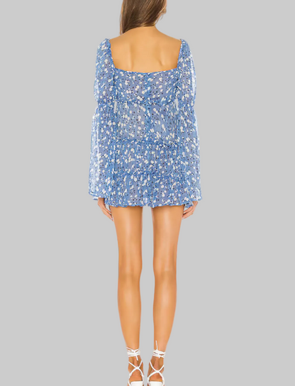 MAJORELLE Blue Floral Cutout Mini Dress - Size M