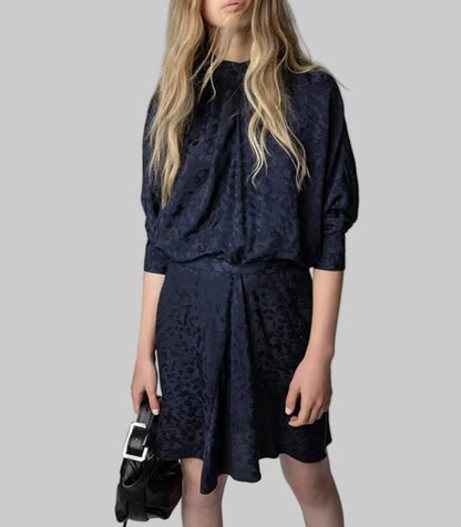 ZADIG & VOLTAIRE Navy Leopard Silk Dress - Size L