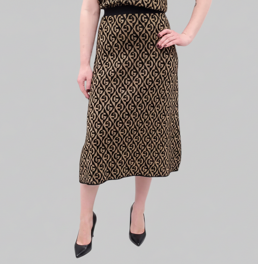 GUCCI Black & Gold Metallic Logo Skirt