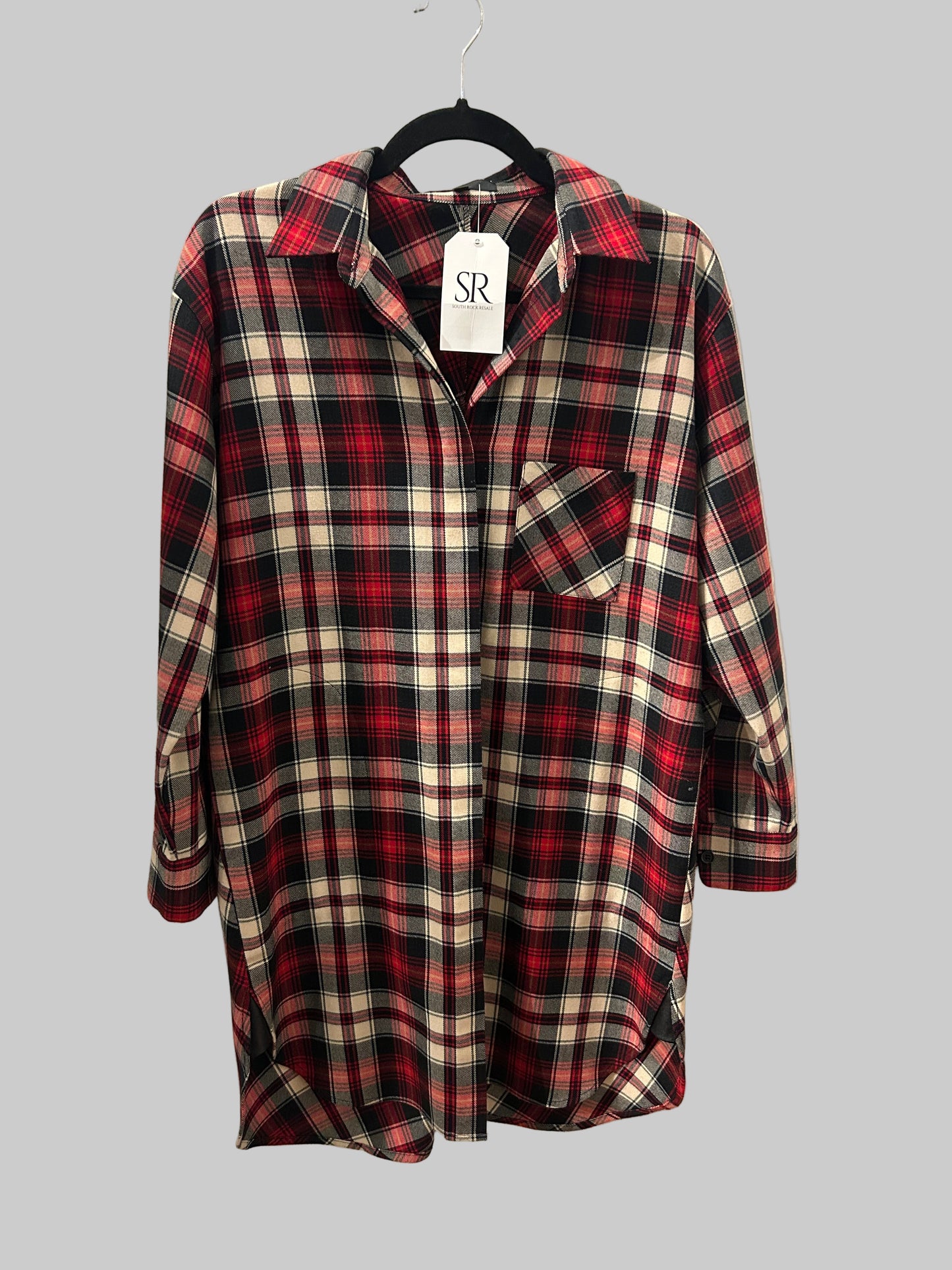 MAJE Long Plaid Button Up - Size 1