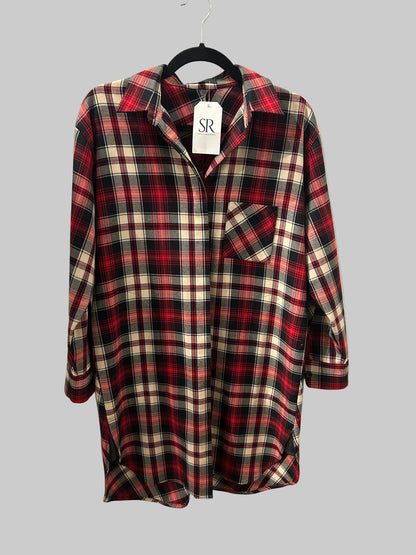 MAJE Long Plaid Button Up - Size 1