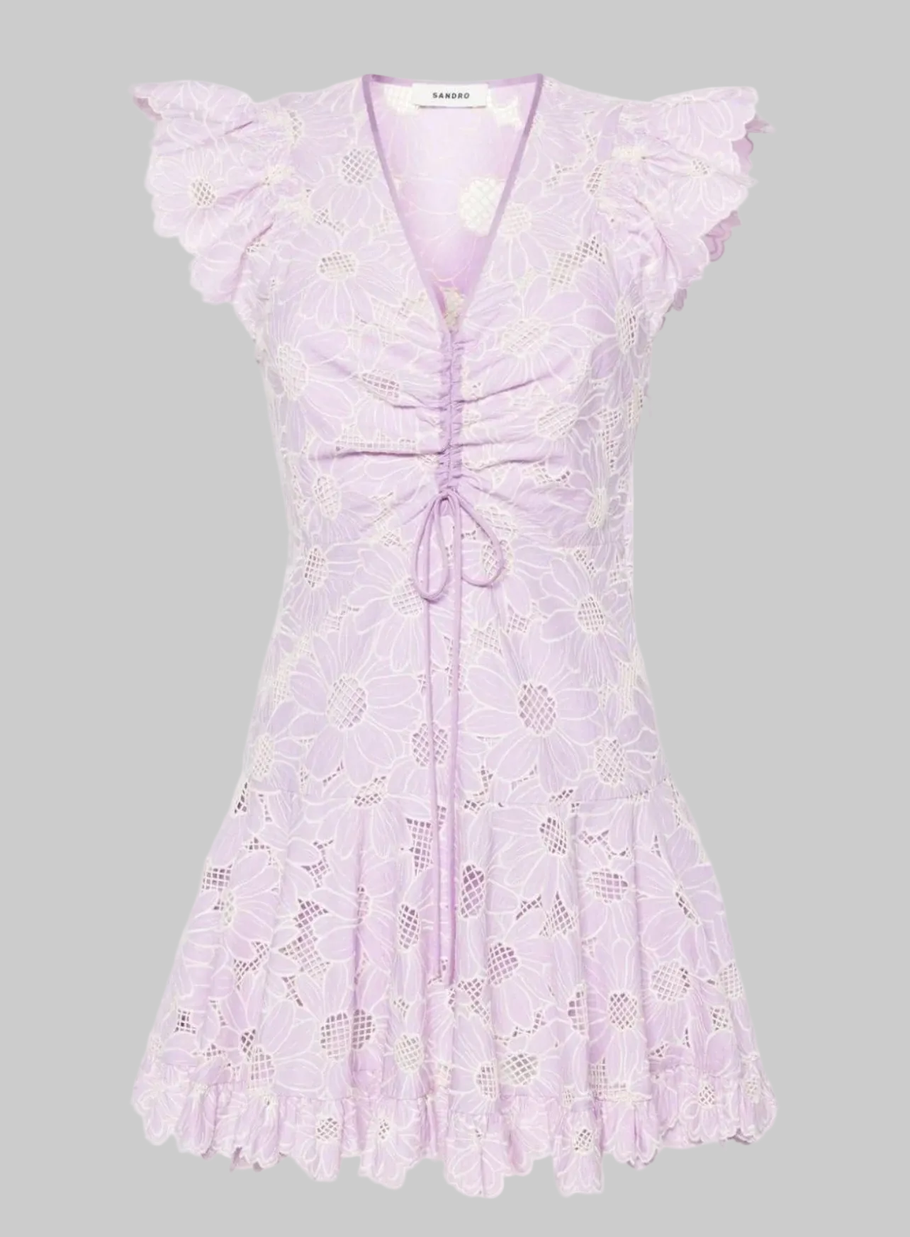 SANDRO Purple Floral Embroidered Mini Dress - Size 38