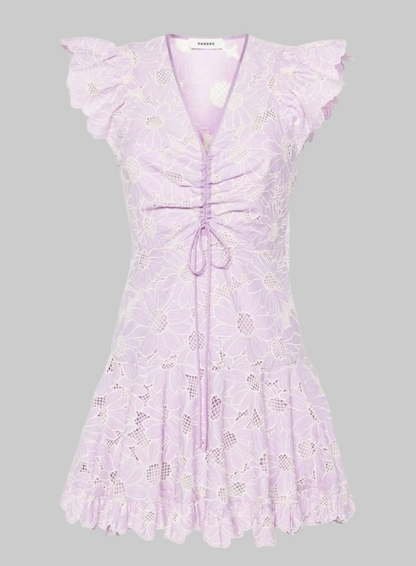 SANDRO Purple Floral Embroidered Mini Dress - Size 38