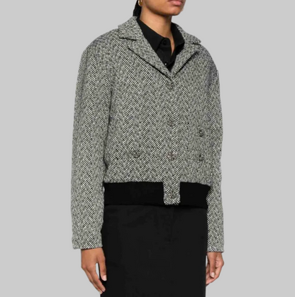 SELF-PORTRAIT Herringbone Bomber Jacket - Size 12