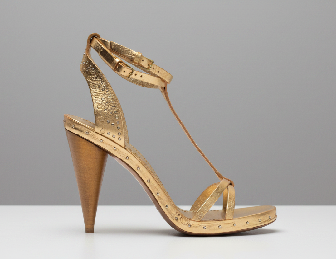 BURBERRY Gold Metallic Sandals - Size 40