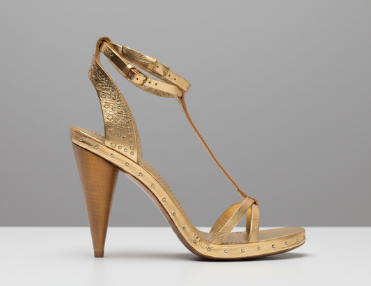 BURBERRY Gold Metallic Sandals - Size 40
