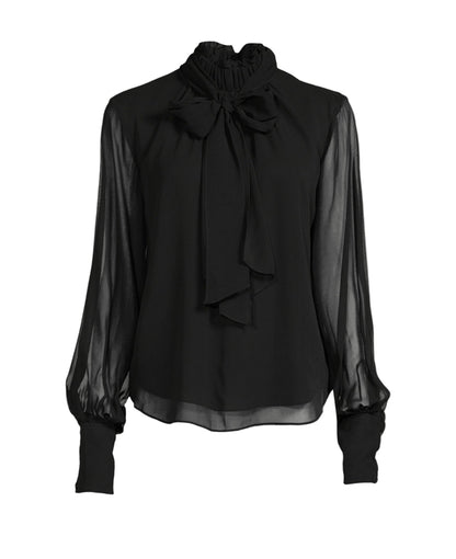 FRAME Black Silk Bow Blouse - Size S