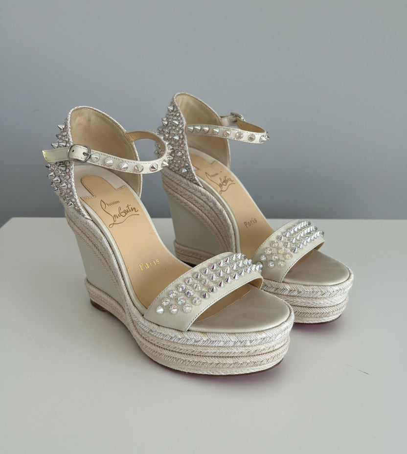 CHRISTIAN LOUBOUTIN Spiked Wedge Espadrille - Size 36