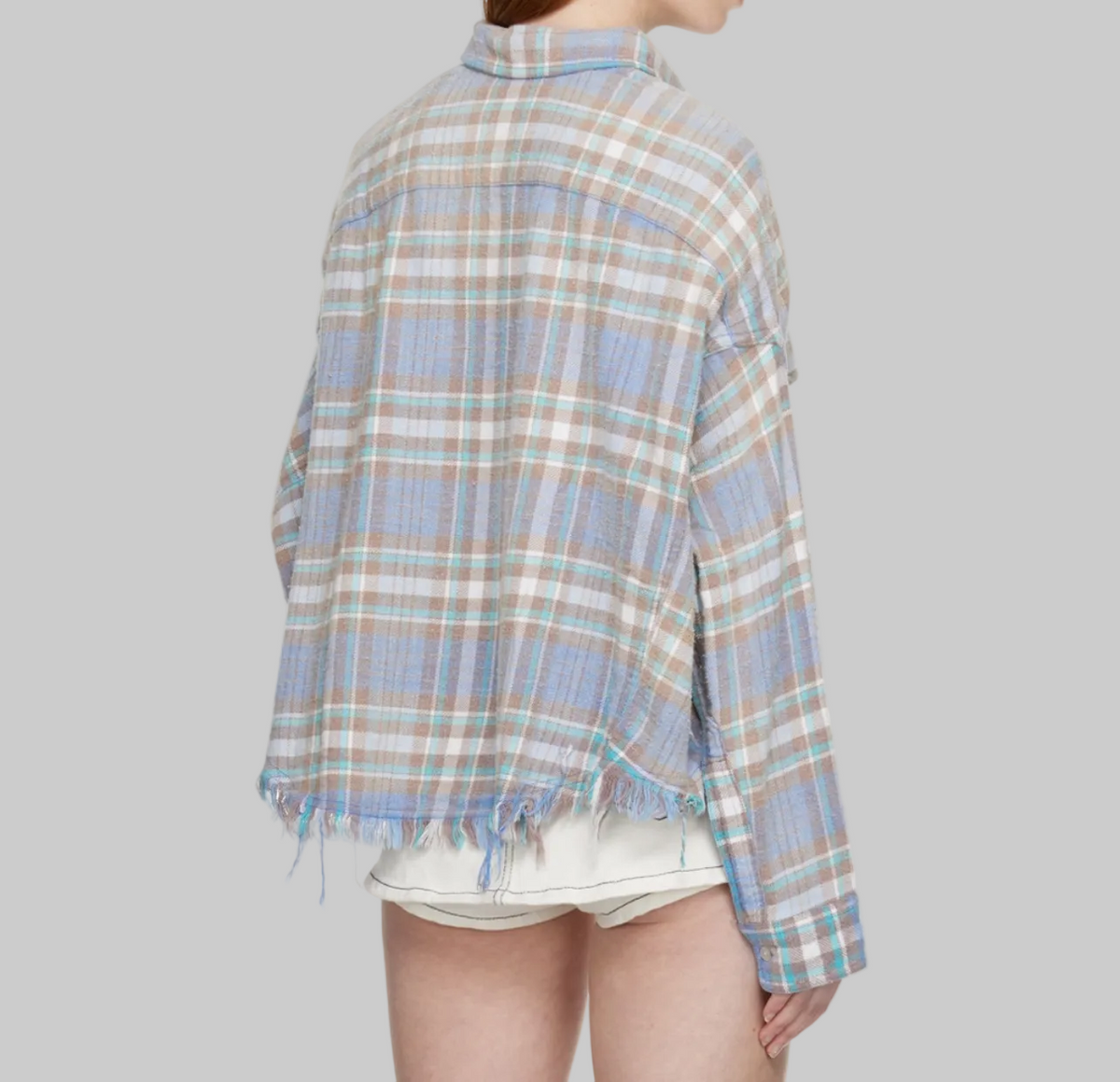 R13 Blue Cropped Plaid Button Up - Size M