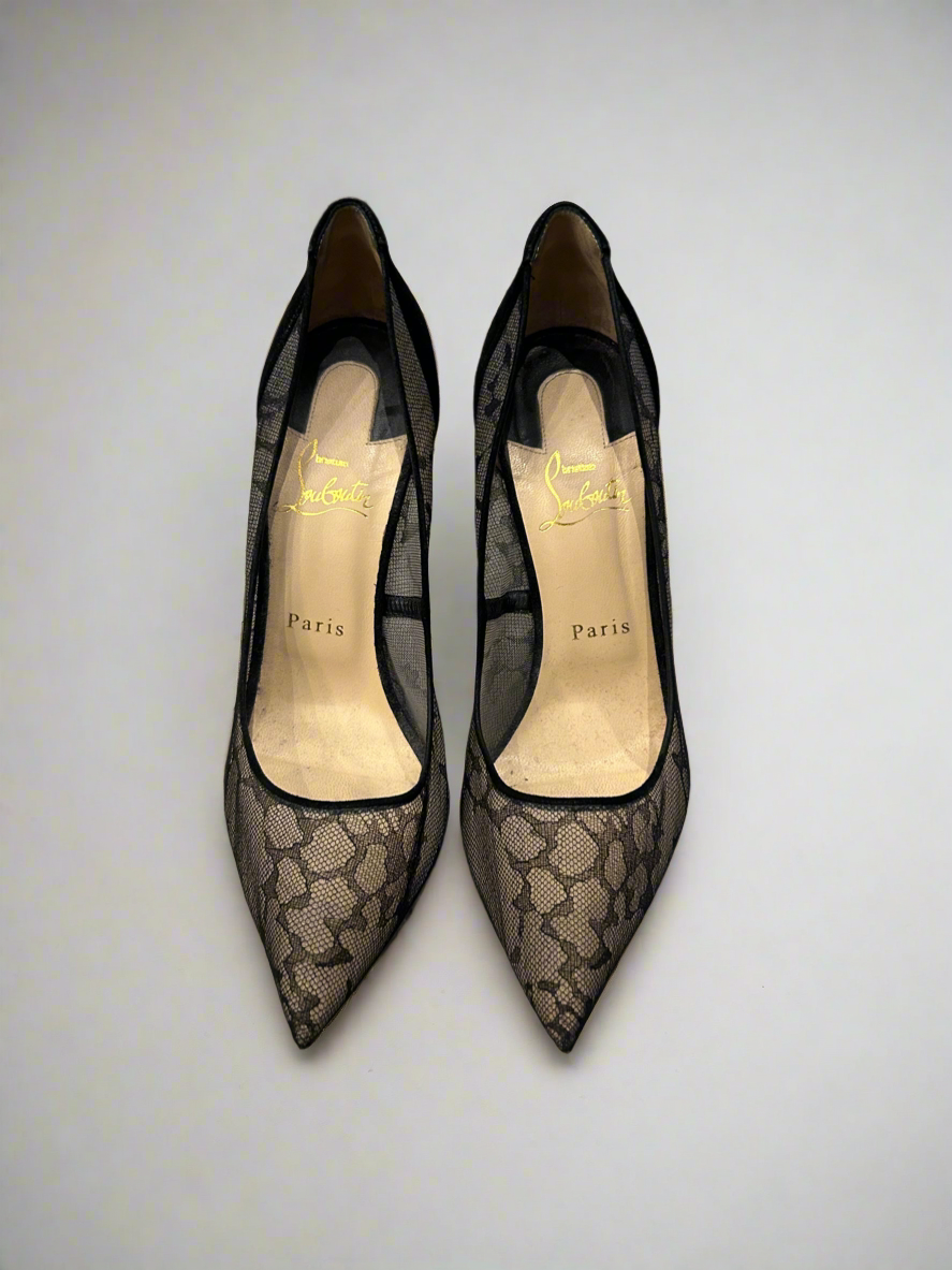 CHRISTIAN LOUBOUTIN Black Pigallelace Follies Pumps - Size 39.5