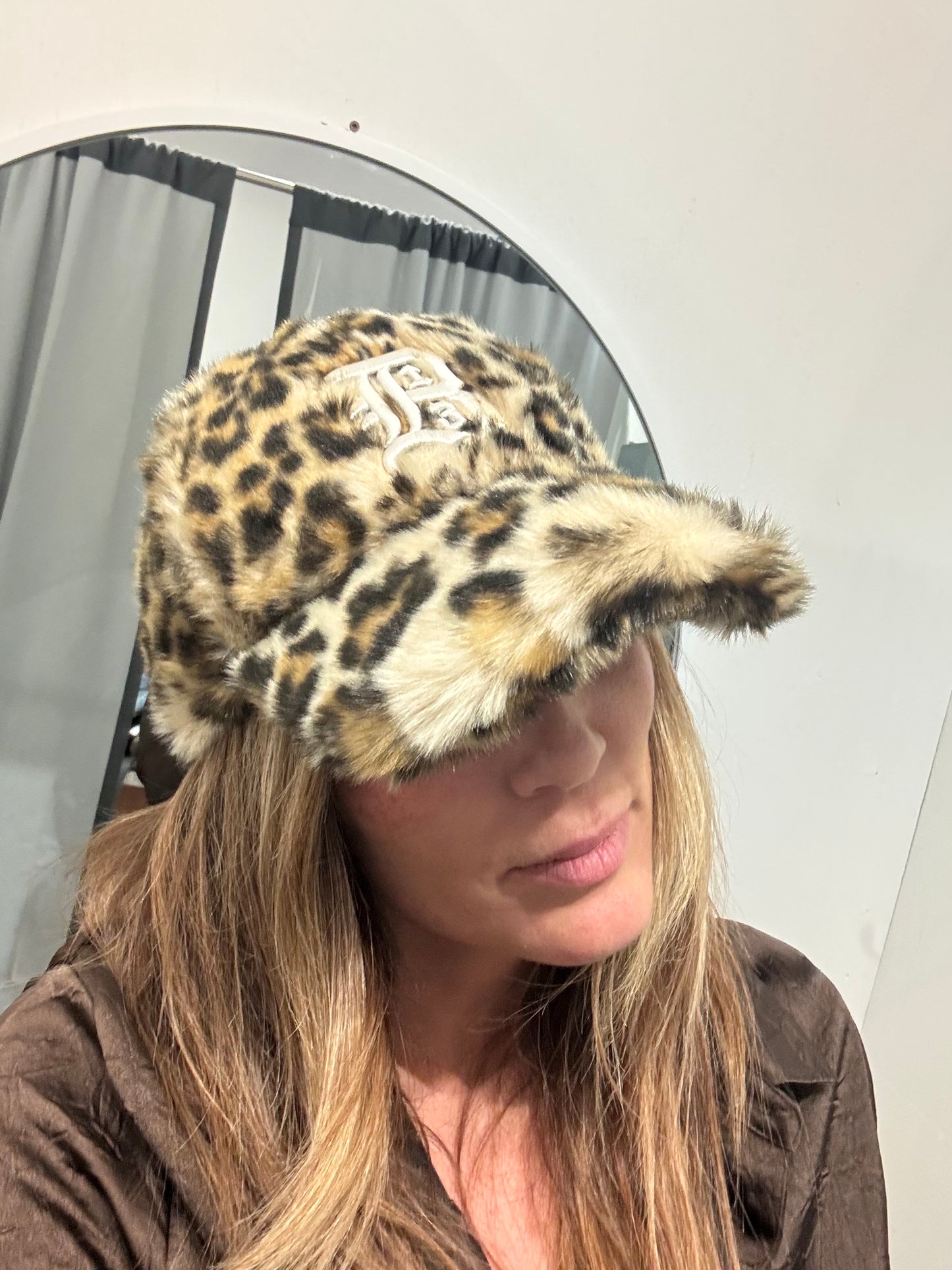 R13 Leopard Print Faux Fur Cap