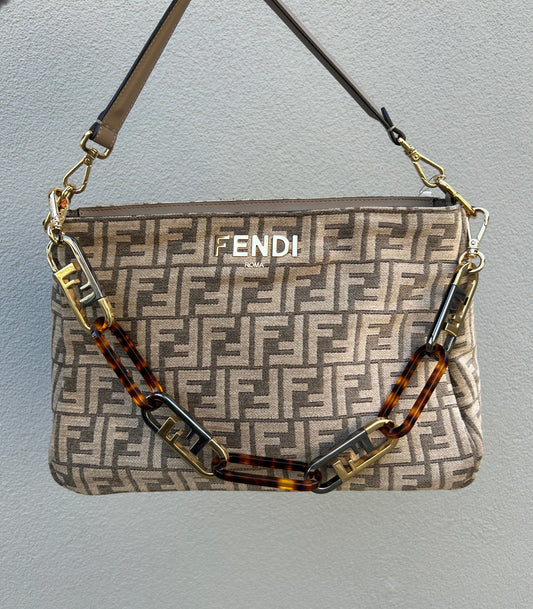FENDI Chenille Vitello Seta Plexiglass FF Fendi O'Lock Shoulder Bag
