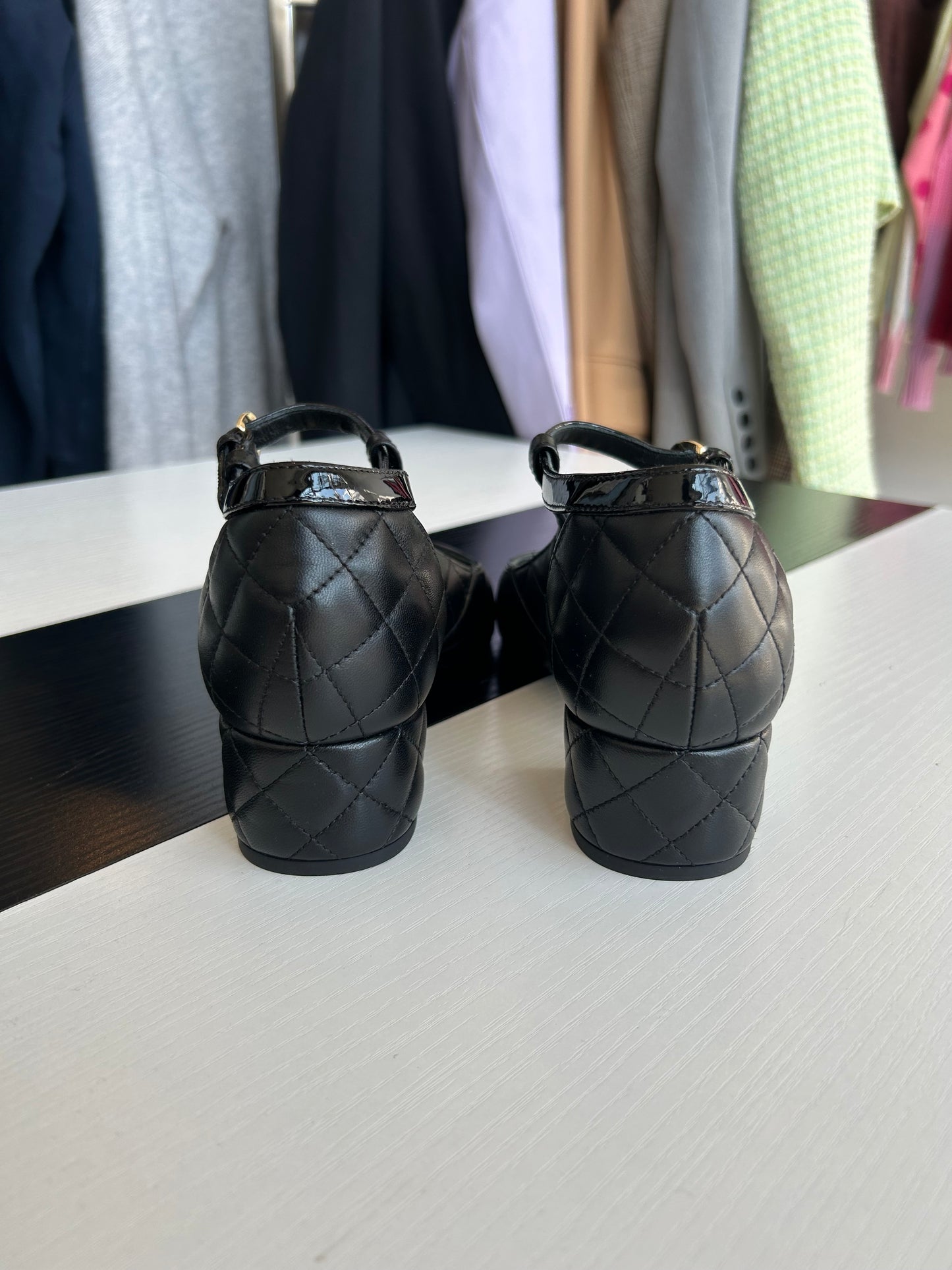 CHANEL Patent Toe Quilted Mary Jane’s - Size 38