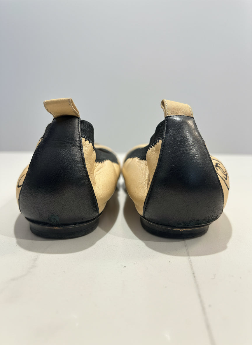 CHANEL Stretch Calfskin Cap Toe Flats - Size 8