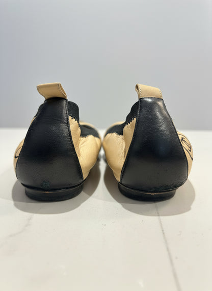 CHANEL Stretch Calfskin Cap Toe Flats - Size 8