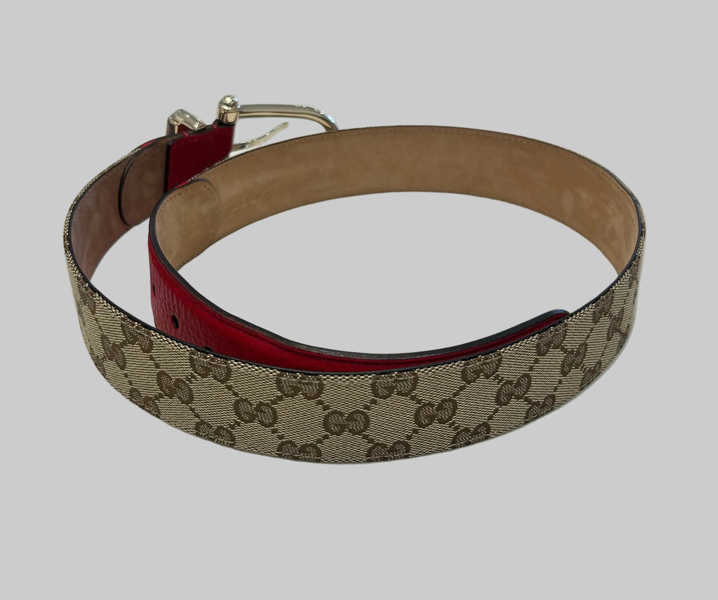 GUCCI Monogram web Belt with Red Leather - size 90/36