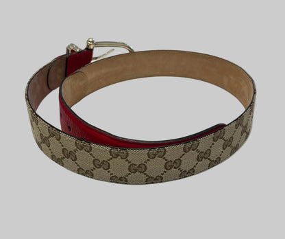 GUCCI Monogram web Belt with Red Leather - size 90/36