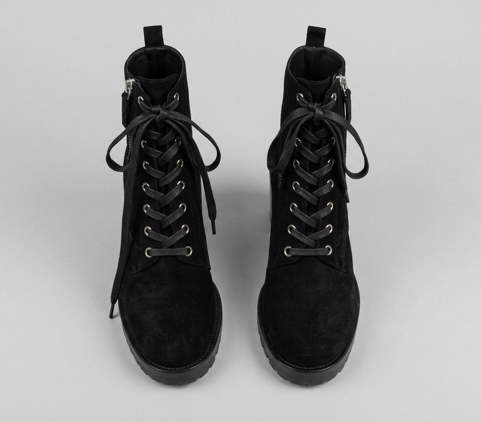 GIANVITO ROSSI Black Lace Up Suede Boots - Size 38.5