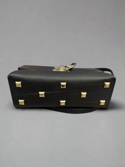 FERRAGAMO Black Pebbled Leather Crossbody