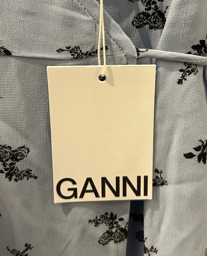 NEW* GANNI Georgette Strap Blue Floral Wrap Dress - Size 38