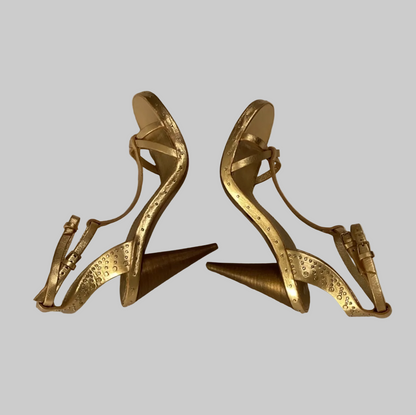BURBERRY Gold Metallic Sandals - Size 40