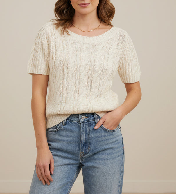 MAX MARA Cream Linen Cable Knit Sweater - Size M