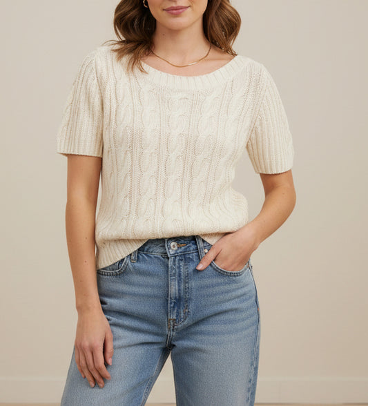 MAX MARA Cream Linen Cable Knit Sweater - Size M