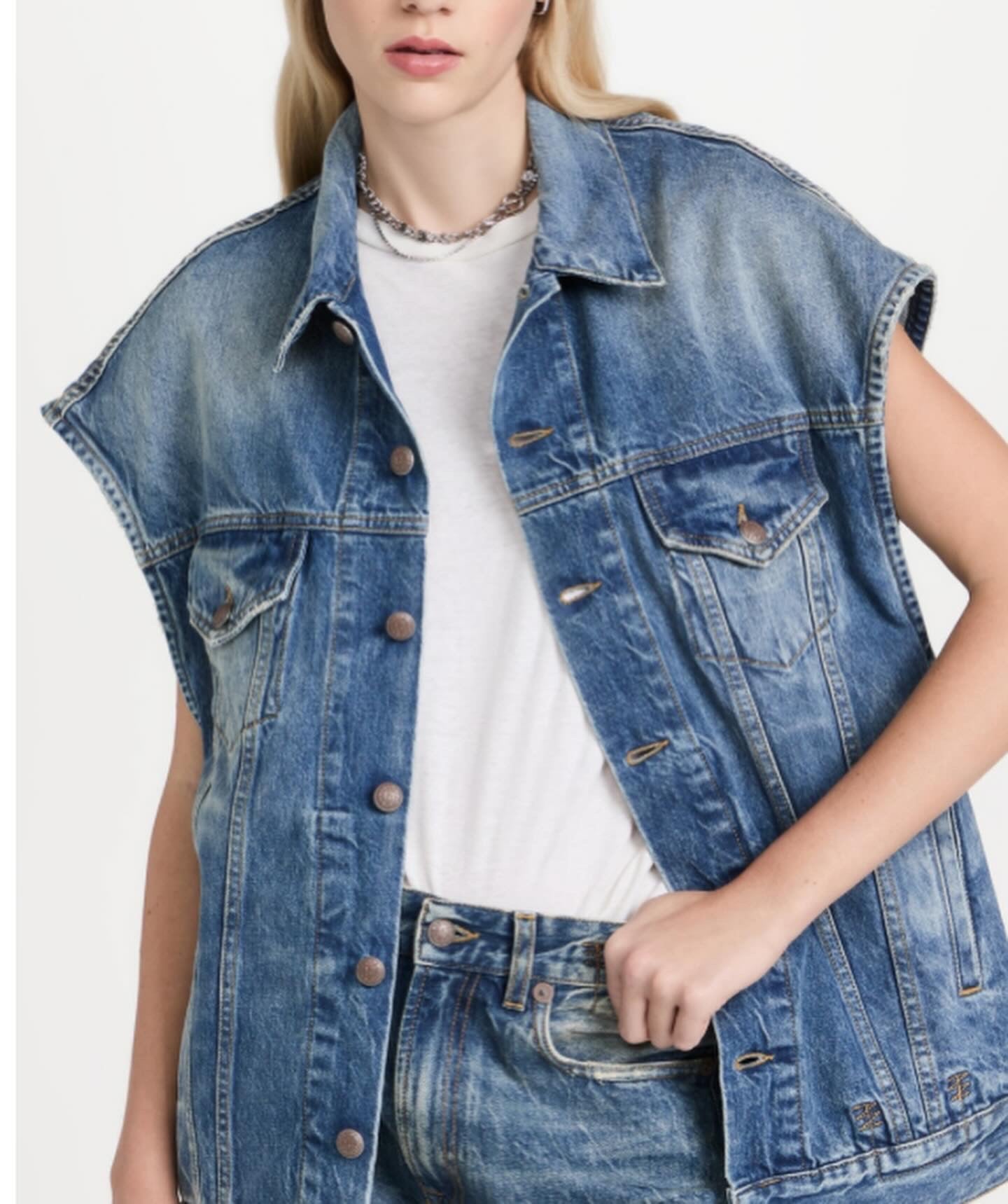 R13 Oversized Denim Trucker Vest - Size S