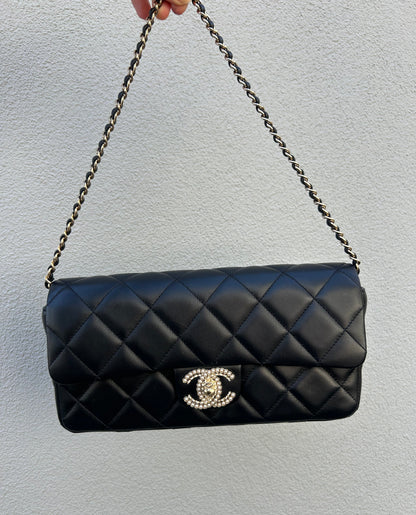 CHANEL Quilted Pearl-Studded CC Flap Shoulder Bag