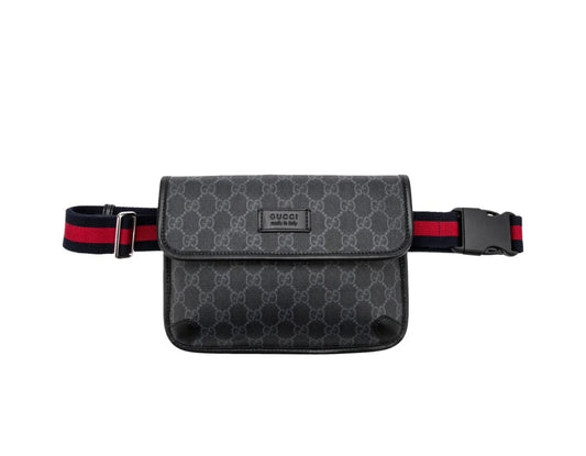GG Supreme Monogram Web Slim Belt Bag in Black Grey